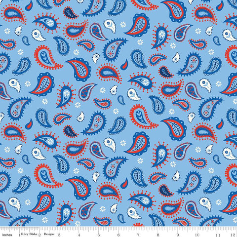 24" End of Bolt - Red White and Bang! Paisley C11522 Blue - Riley Blake - Patriotic Independence Day Paisleys - Quilting Cotton Fabric