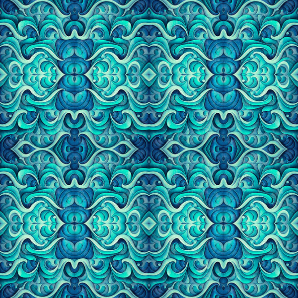 Endless Blues Sea Turtle Geo Medallion 30046 Aqua - by QT Fabrics - Quilting Cotton Fabric