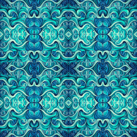 Endless Blues Sea Turtle Geo Medallion 30046 Aqua - by QT Fabrics - Quilting Cotton Fabric