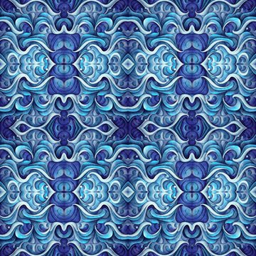 Fat Quarter End of Bolt - SALE Endless Blues Sea Turtle Geo Medallion 30046 Blue - - QT Fabrics - Quilting Cotton Fabric