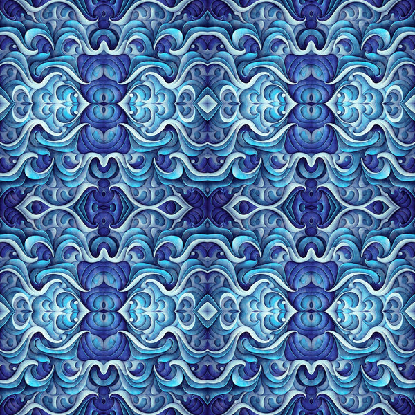 SALE Endless Blues Sea Turtle Geo Medallion 30046 Blue - by QT Fabrics - Quilting Cotton Fabric