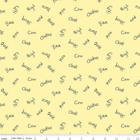 29" End of Bolt - Coloring on the Farm Words C12232 Yellow - Riley Blake - Crayola Crayons - Quilting Cotton Fabric - Licensed Product