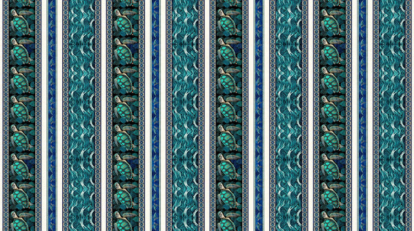 13" End of Bolt - SALE Endless Blues Sea Turtle Decorative Stripe 30042 Teal - by QT Fabrics - Turtles Stripes - Quilting Cotton Fabric