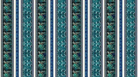 13" End of Bolt - SALE Endless Blues Sea Turtle Decorative Stripe 30042 Teal - by QT Fabrics - Turtles Stripes - Quilting Cotton Fabric