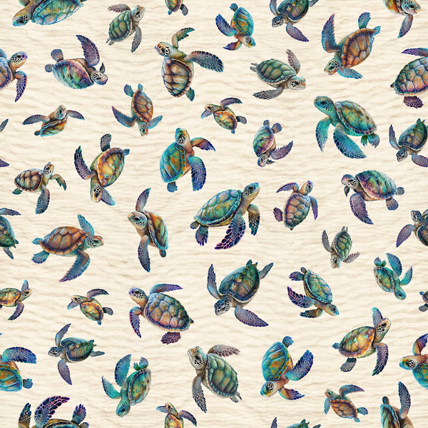 Endless Blues Sea Turtle Toss 30044 Cream - by QT Fabrics - Turtles - Quilting Cotton Fabric