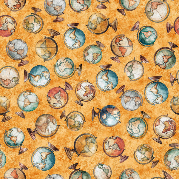 SALE Globetrotter Globes 30532 Apricot O - by QT Fabrics - Quilting Cotton Fabric