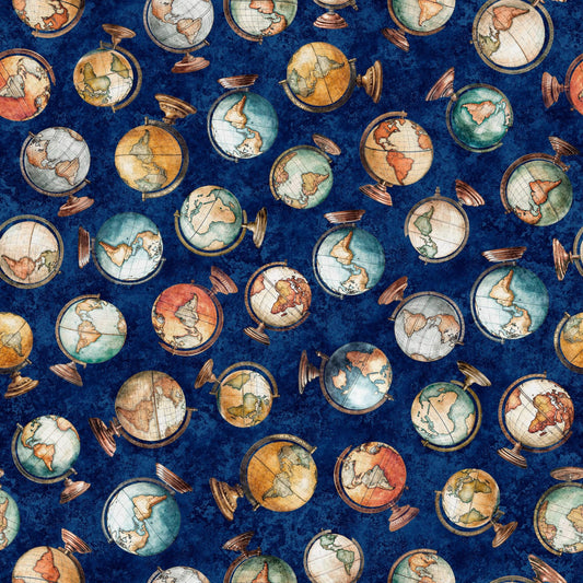 Globetrotter Globes 30532 Navy N - QT Fabrics - Quilting Cotton Fabric