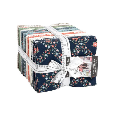 Image of the Rosemary Cottage 40 piece fat quarter bundle. Features floral fabrics on blue, pink, and cream fabrics. 
Cute Little Fabric Shop