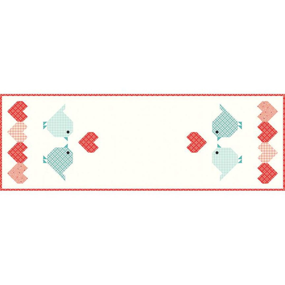 Image of the Heart to Heart quilt pattern by Sandy Gervais for Riley Blake Designs. Features lovebirds, Xs, Os, and the word LOVE on a runner quilt.
Cute Little Fabric Shop