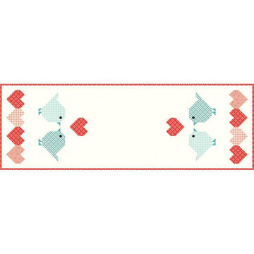 Image of the Heart to Heart quilt pattern by Sandy Gervais for Riley Blake Designs. Features lovebirds, Xs, Os, and the word LOVE on a runner quilt.
Cute Little Fabric Shop