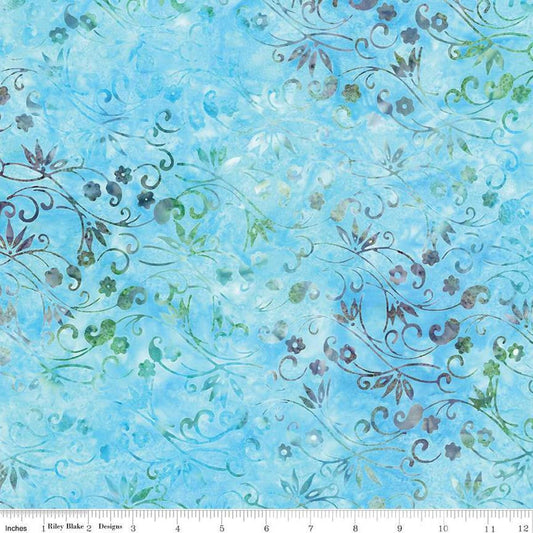 Image of the Expressions Batiks Chalk & Charcoal Aegean cotton fabric by Riley Blake Designs. Features swirls and leaves on a light aqua blue background
Cute Little Fabric Shop