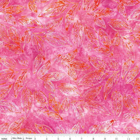 Image of the Expressions Batiks Tulip Time Sprinkles cotton fabric by Riley Blake Designs. Features orange and pink leaves on a pink background.
Cute Little Fabric Shop