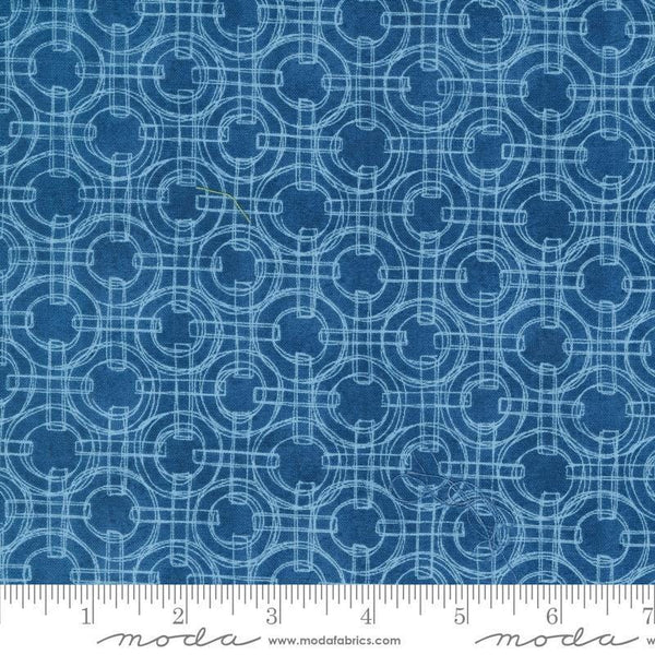 Serena Shores Rings Coastal quilting cotton fabric by Robin Pickens for Moda Fabrics. Features circles and lines on a blue background. 
Cute Little Fabric Shop