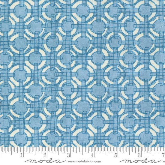 Serena Shores Rings Breeze quilting cotton fabric by Robin Pickens for Moda Fabrics. Features circles and lines on a light blue background. 
Cute Little Fabric Shop