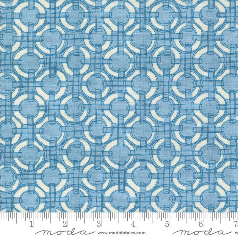 Serena Shores Rings Breeze quilting cotton fabric by Robin Pickens for Moda Fabrics. Features circles and lines on a light blue background. 
Cute Little Fabric Shop