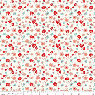Image of the You & Me Loves Me Cream quilting cotton fabric by Sandy Gervais for Riley Blake Designs. Features flowers and text on a cream white background.
Cute Little Fabric Shop