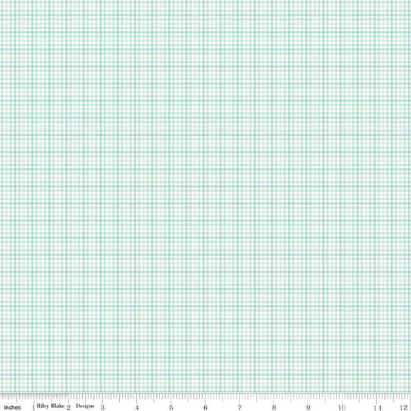 Image of the You & Me Plaid Aqua quilting cotton fabric by Sandy Gervais for Riley Blake Designs. Features printed gingham on a light aqua background.
Cute Little Fabric Shop