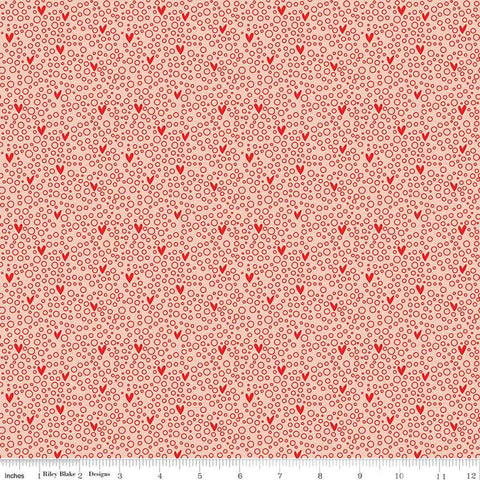 Image of the You & Me Dots Pink quilting cotton fabric by Sandy Gervais for Riley Blake Designs. Features small hearts and circles on a pink background.
Cute Little Fabric Shop