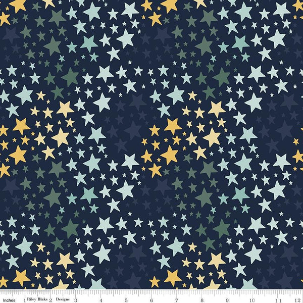 32" End of Bolt Piece - It's a Boy Stars C13254 Navy by Riley Blake Designs - Star - Quilting Cotton Fabric