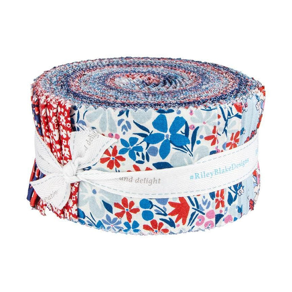 SALE The Carnaby Collection Retro Indigo 2.5-Inch Rolie Polie Jelly Roll 40 pieces Riley Blake Designs - Floral - Quilting Cotton Fabric