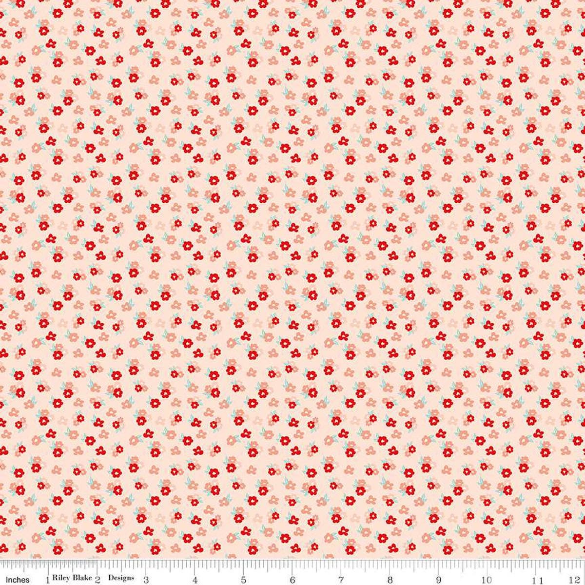 Image of the You & Me Tossed Floral Pink quilting cotton fabric by Sandy Gervais for Riley Blake Designs. Features small blossoms on a pink background.
Cute Little Fabric Shop