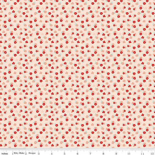 Image of the You & Me Tossed Floral Pink quilting cotton fabric by Sandy Gervais for Riley Blake Designs. Features small blossoms on a pink background.
Cute Little Fabric Shop