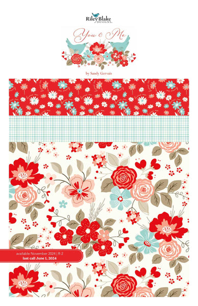 Image of the You & Me Storyboard by Sandy Gervais for Riley Blake Designs. Features valentines day fabrics with red, pink, and cream fabrics.
Cute Little Fabric Shop