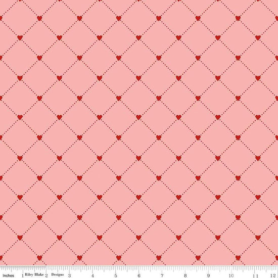 Image of the Take Heart Heart Cross Pink quilting cotton fabric by J. Wecker Frisch for Riley Blake Designs. Features a grid with hearts on a pink background.
Cute Little Fabric Shop