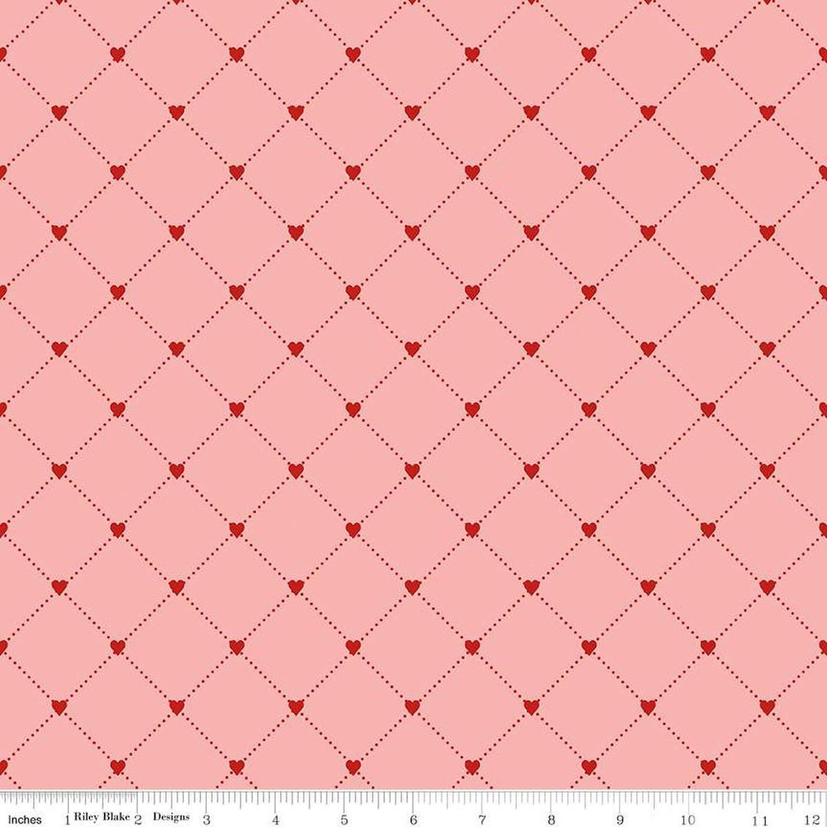 Image of the Take Heart Heart Cross Pink quilting cotton fabric by J. Wecker Frisch for Riley Blake Designs. Features a grid with hearts on a pink background.
Cute Little Fabric Shop