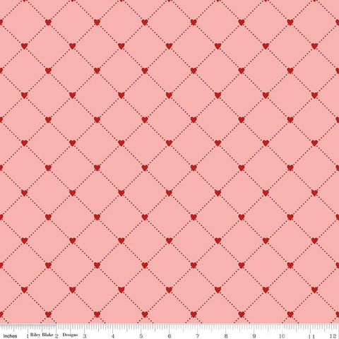 Image of the Take Heart Heart Cross Pink quilting cotton fabric by J. Wecker Frisch for Riley Blake Designs. Features a grid with hearts on a pink background.
Cute Little Fabric Shop