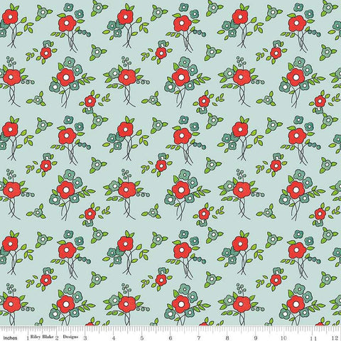 Image of the Take Heart Floral Aqua quilting cotton fabric by J. Wecker Frisch for Riley Blake Designs. Features small blossoms on a blue aqua background.
Cute Little Fabric Shop