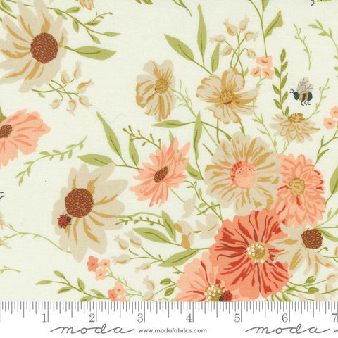 Image of the Farmstead  Main Porcelain quilting cotton fabric by Stacy Iest Hsu for Moda Fabrics. Features large flowers and blossoms on a cream background. 
Cute Little Fabric Shop