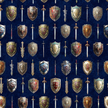 SALE Wizards and Warriors Swords and Shields 30241 Navy N - QT Fabrics  - Quilting Cotton Fabric