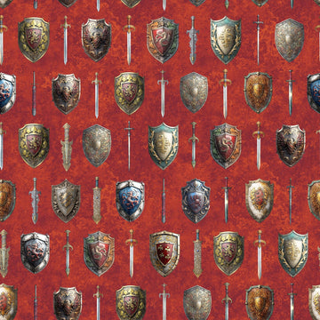 SALE Wizards and Warriors Swords and Shields 30241 Rust T - QT Fabrics  - Quilting Cotton Fabric
