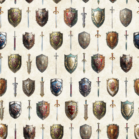 Wizards and Warriors Swords and Shields 30241 Cream E - by QT Fabrics  - Quilting Cotton Fabric