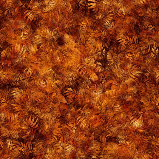 11" End of Bolt Piece - Eye of the Tiger Eyes 30478 Rust T - QT Fabrics - Leaves Tigers - Quilting Cotton Fabric