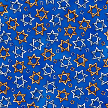 SALE Hanukkah Festival Star of David Toss 30275 Royal Y - QT Fabrics - Quilting Cotton Fabric