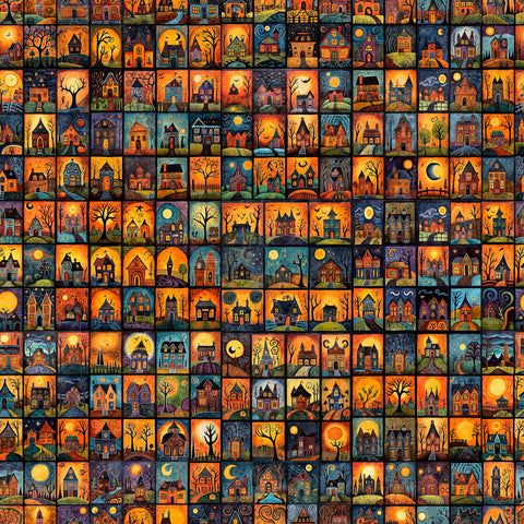 14" End of Bolt - Creepin' It Real Mini Haunted House Blocks 30389 Multi X - by QT Fabrics - Halloween - Quilting Cotton Fabric