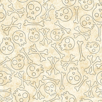 SALE Creepin' It Real Sitched Skulls 30391 Cream E - QT Fabrics - Halloween - Quilting Cotton Fabric