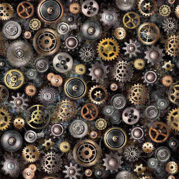 Fat Quarter End of Bolt - SALE Steampunk Adventures 29565 Gears J - by QT Fabrics - Victorian Motifs - Quilting Cotton Fabric
