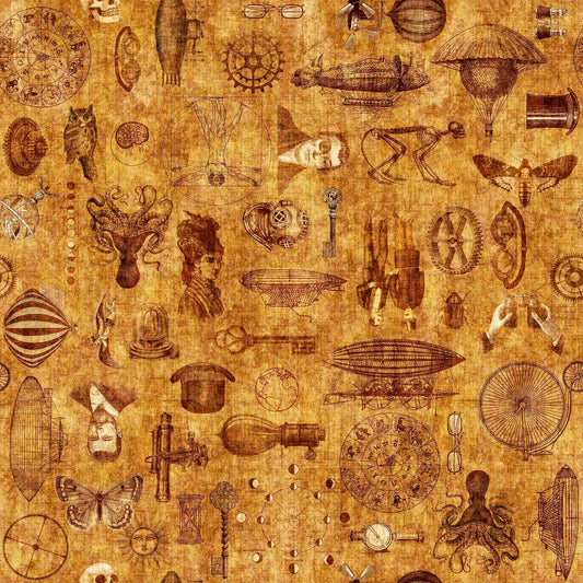 SALE Steampunk Adventures 29568 Blender S - QT Fabrics - Victorian Motifs - Quilting Cotton Fabric