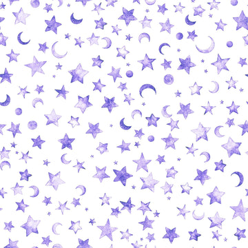 15" End of Bolt - Lil' Wizards Moon & Stars 30555 Purple - by QT Fabrics - Sky Celestial - Quilting Cotton Fabric