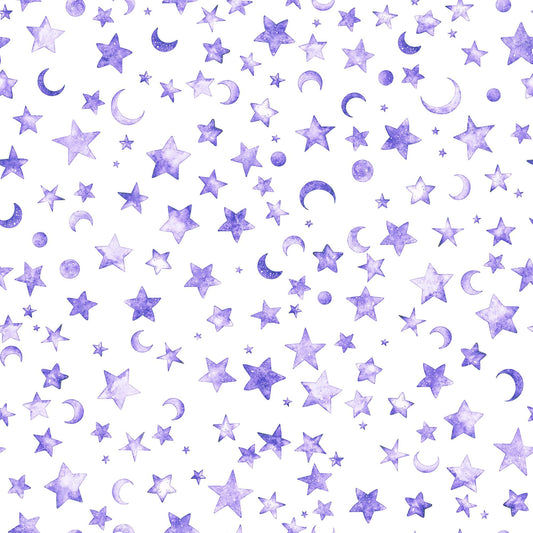15" End of Bolt - Lil' Wizards Moon & Stars 30555 Purple - by QT Fabrics - Sky Celestial - Quilting Cotton Fabric