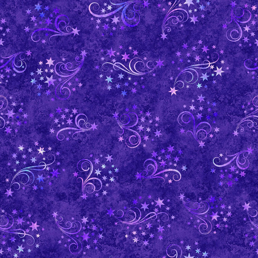 MINKY Lil' Wizards Star & Scroll 60" Wide 30554 Purple - QT Fabrics - Stars Swirls - 100% Polyester