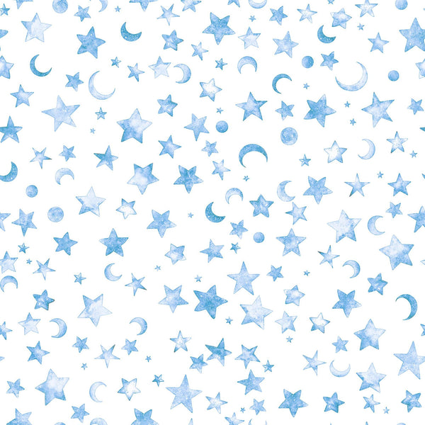 SALE MINKY Lil' Wizards Moon & Stars 60" Wide 30555 Blue - QT Fabrics - Crescent Moons - 100% Polyester