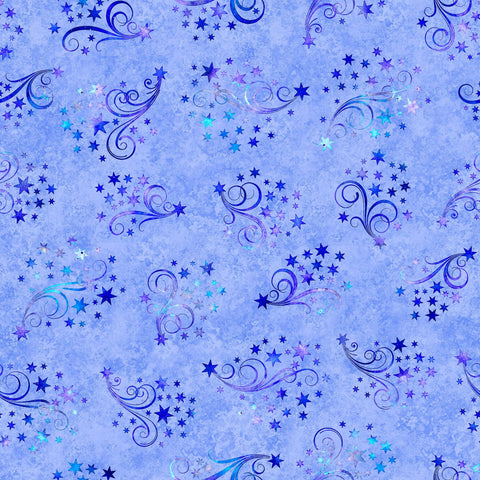 Lil' Wizards Stars & Scroll 30554 Blue - by QT Fabrics - Sky Swirl Celestial - Quilting Cotton Fabric