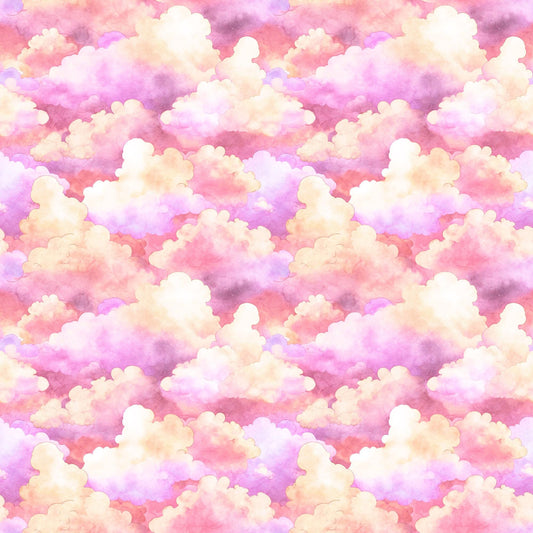 DEAL MINKY Lil' Wizards Clouds 60" Wide 30553 Pink - QT Fabrics - Watercolor Clouds Sky - 100% Polyester