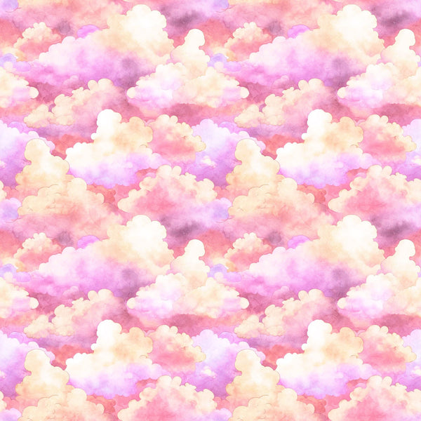 SALE MINKY Lil' Wizards Clouds 60" Wide 30553 Pink - QT Fabrics - Watercolor Clouds Sky - 100% Polyester