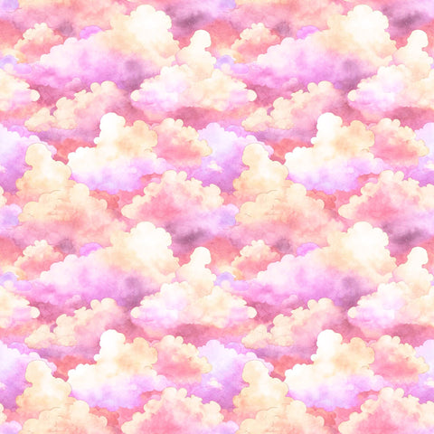 SALE MINKY Lil' Wizards Clouds 60" Wide 30553 Pink - QT Fabrics - Watercolor Clouds Sky - 100% Polyester