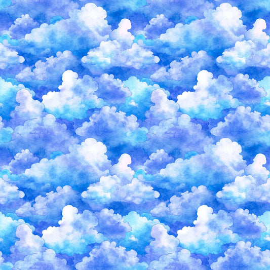 DEAL MINKY Lil' Wizards Clouds 60" Wide 30553 Blue - QT Fabrics - Watercolor Clouds Sky - 100% Polyester